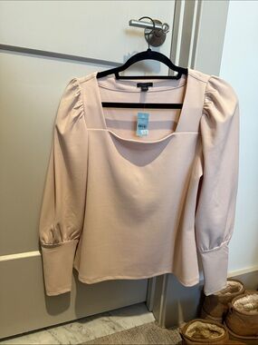 Ann Taylor Blush Pink Square Neck Puff Sleeve Top